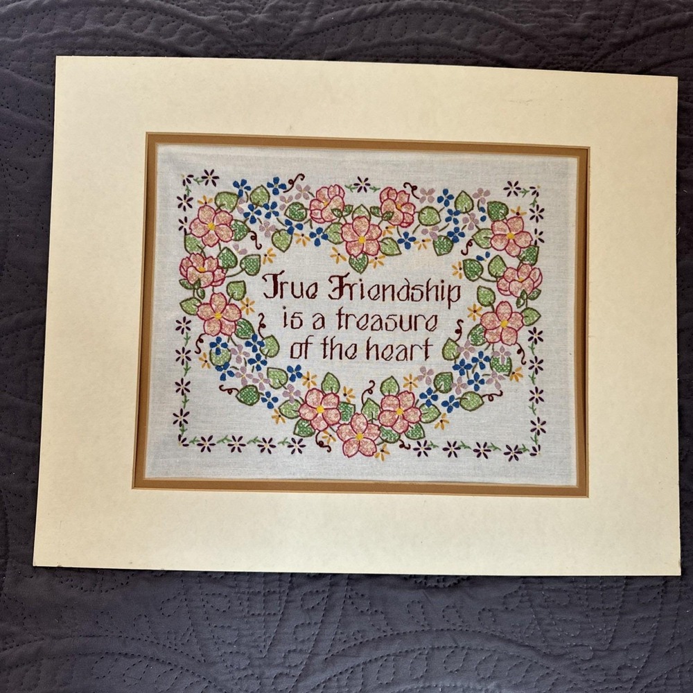 Vintage Vogart True Friendship Embroidery Sampler Cross Stitch Needlework 16x20"